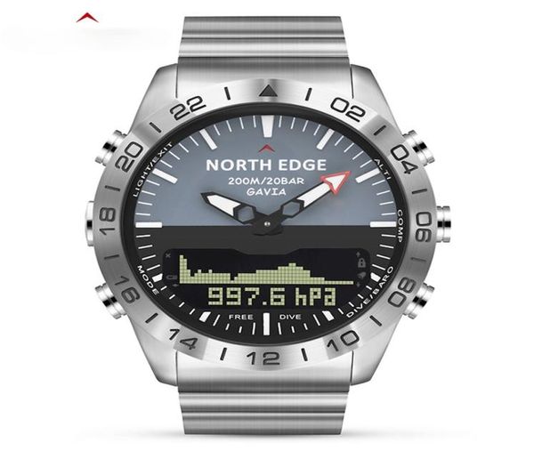 Мужчины Dive Sports Digital Watch Mens смотрит на роскошную армию, полный стальной бизнес Водонепроницаемый 200 -метровый Altimeter Compass North Edge2562177