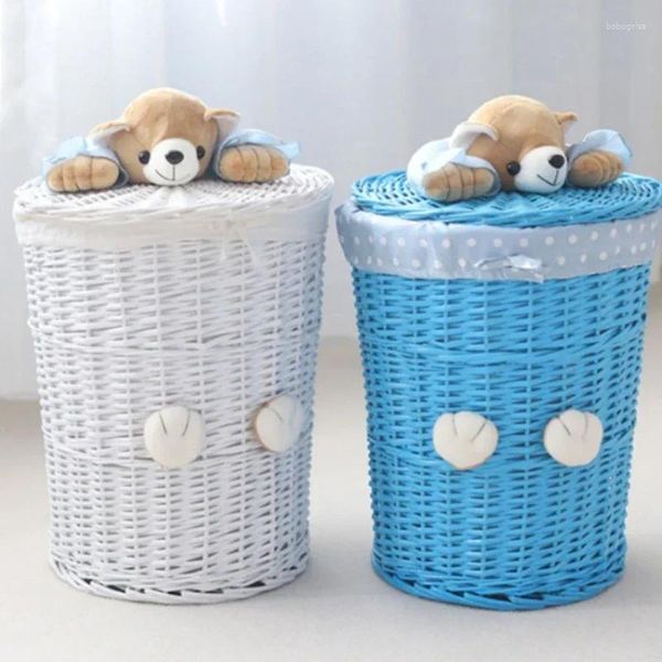 Bolsas de lavanderia Caixa de brinquedos de cesta de vime casas de trabalho doméstico de roupas de malha de lidada de tampa Juguetes Juguetes
