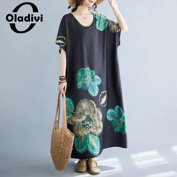 Vestidos de festa Moda Prind Women Bohemian Beach Dress 2024 Summer Manga curta Lady Lady Gordes Damais Roupas 6xl 7xl 1989