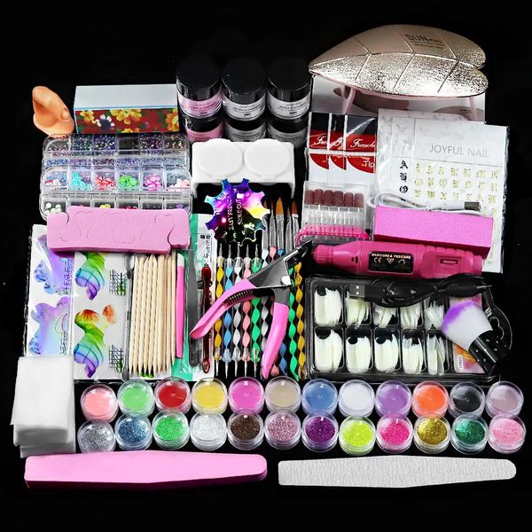 Set di strumenti di manicure acrilico kit per unghie in polvere acrilico kit di estensione rapida glitter power liquido kit per unghie completo 240510