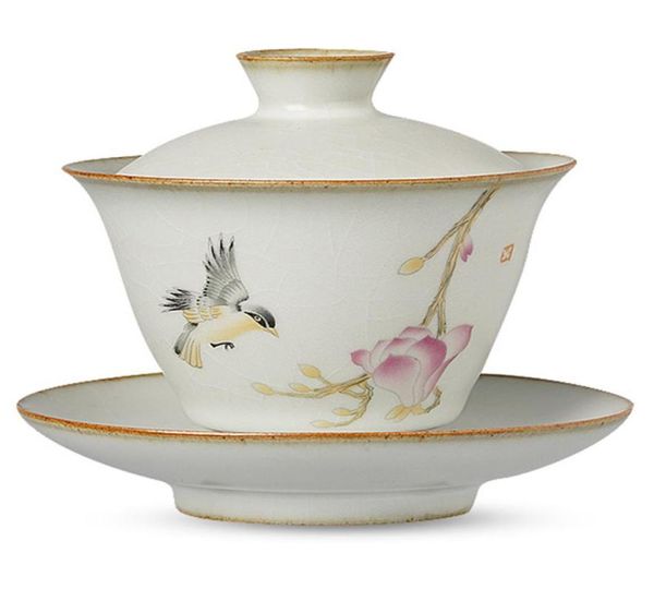 Ceramico pastorale Gaiwan Bird Tureen Kung Fu Set da tè dipinto fatti a mano per bevande per bevande per bevande tè ciotola 4648800