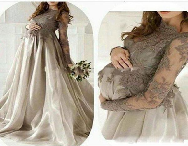 Vestidos de mangas compridas de tamanho plus shrety desgaste da noite para apliques de caça de joia de maternidade Mulheres grávidas vestidos de baile vestidos3797642