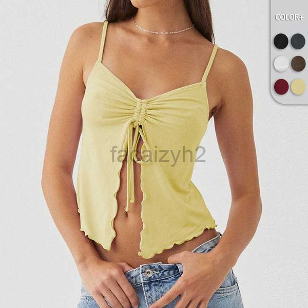 Camiseta feminina Sexy Tees 2024 Primavera/verão Novo Y2K Feminino Lace Up Girl Spicy Top para Slimming Pure Deis