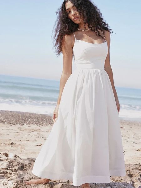 Suninhart Summer White Midi Beach Dress Abito elegante Spagehtti spalla spalla A-Line Wedding Ospite abiti da donna casual Wear 2023 240509