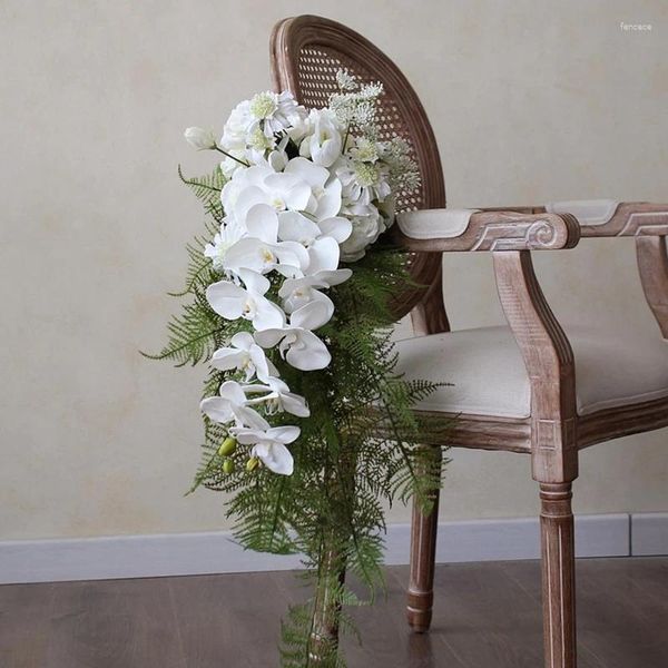 Fiori di nozze W05 Waterfall Bridal Bouquet Phalaenopsis Orchid White Fern Erba tessuto simulato Centros de Mesa Para Boda AccessOires