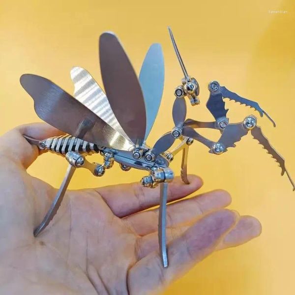 Dekorative Figuren Edelstahl Mantis Metallspielzeugbaugruppe Modell Fertige statische Dekoration Handwerk Mechanische Insekten Punk Geschenk