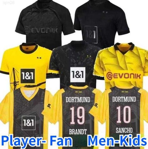 Dortmunds 23 24 Kit infantil de Jerseys de futebol quarto 4º especial Sancho 2023 2024 Cup Trikot 50º aniversário Camisa de futebol para casa fora do terceiro haller Reus Moukoko Brandt Conjuntos