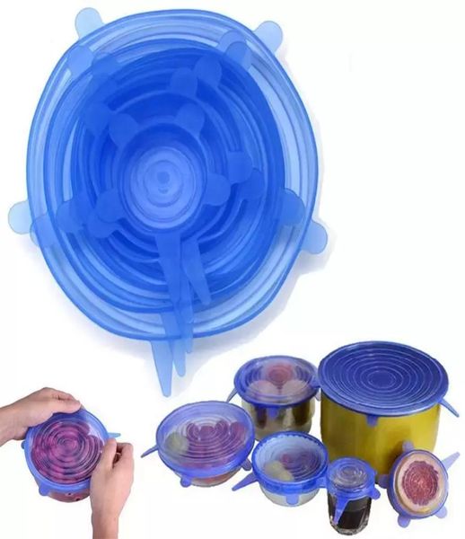 DHL Ship 6pcs per set silicone Stretch Assiction Pontoni di grado alimentare Silicone fresco mantenendo il coperchio del coperchio del coperchio del coperchio per cucina Accessorio da cucina 8735936