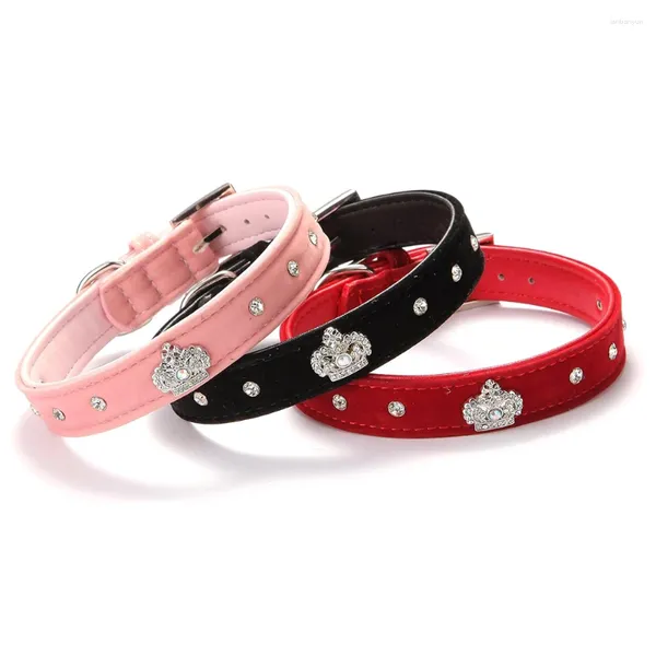 Colarinhos de cachorro veludo colarinho de colarinho de colarinho com decoração de coroa de strass para cães de cães grandes médios colar de gato de casamento macio