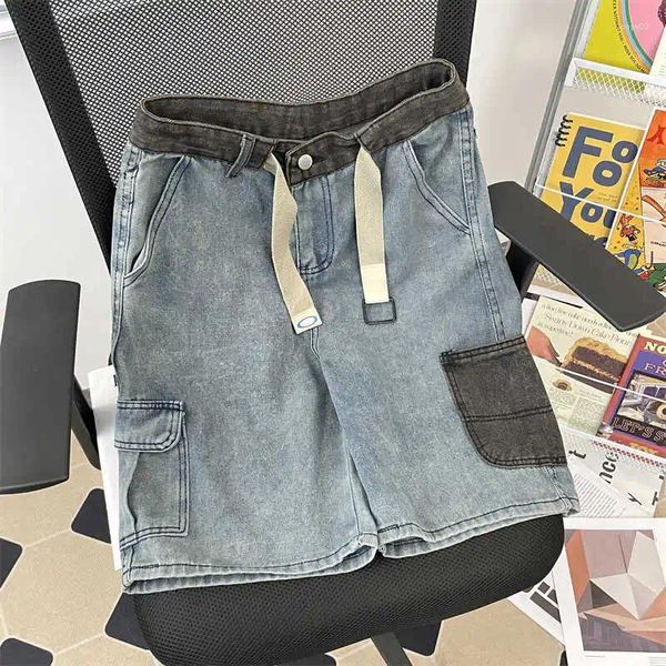 Мужские джинсы 2024 Мужчины летняя модная винтажная джинсовая шорты с высокой талией прямой мужчина с широким ногой короткой G219