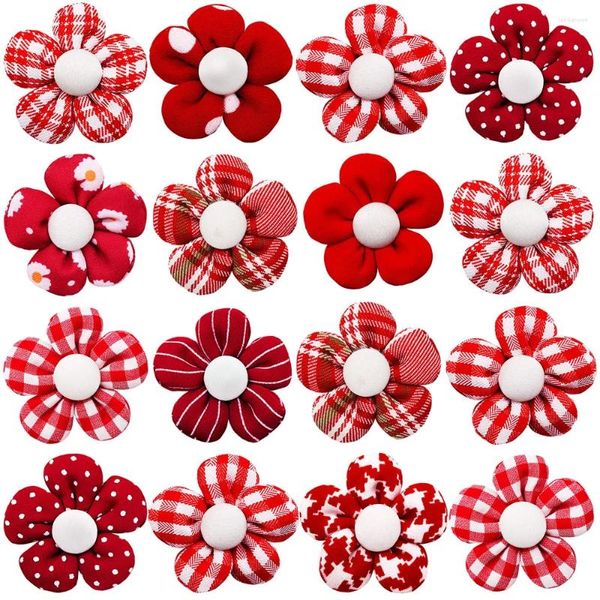 Vestuário para cães 100pcs acessórios para cabelos de animais de estimação Red Flowers Summer Passion Style Headwears Presentes de roupas para pequenos gatos