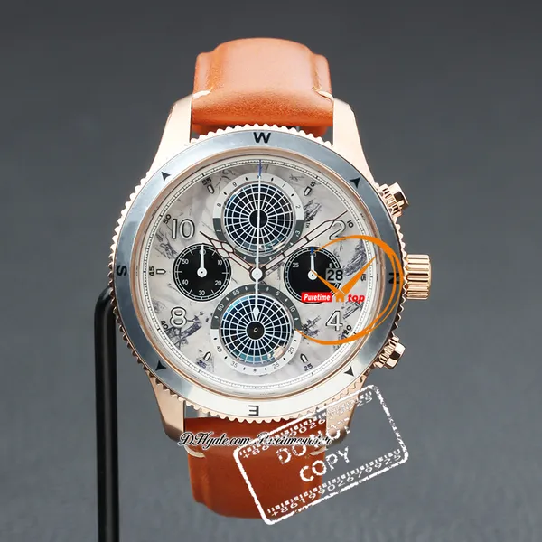 1858 8000 Geosphäre 0 Sauerstoffquarz Chronographen Herren Watch South Pole Exploration Limited Edition Roségold graues schwarzes Zifferblatt Braunes Leder -Löwen -Stoppwatch PTMBL