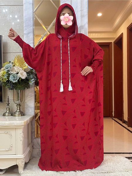 Ethnische Kleidung neuer muslimischer Long Slve Frauen Abaya Eid mit zwei Hüten Cotton Cotton Turkey Kaftan Araber Robe Islamic Overhead Hijab Dubai Kleidung T240510