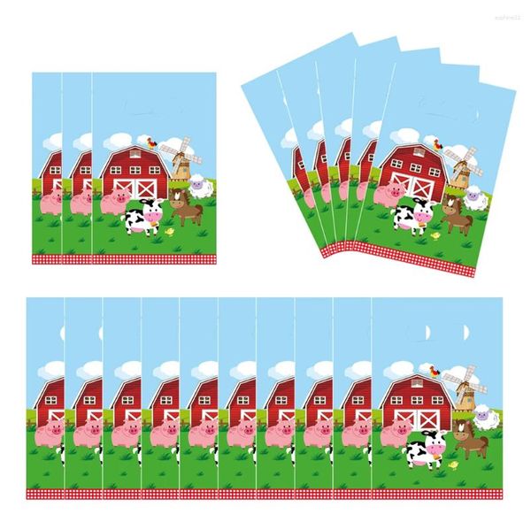 Wrap regalo 10/50 pezzi di fattoria borse agricole Cow House Red Pig Plastic Candy Borse Decorazioni per animali per bambini Happy Birthday Feste Decor decorazioni