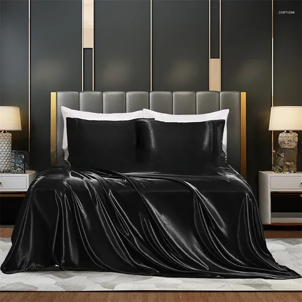 Bedding Sets Europe e os Estados Unidos simples capa de cama Tampa de travesseiro de cor pura imitação de butil seda Conjunto de quatro peças