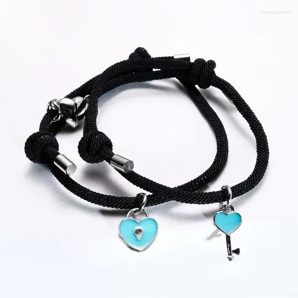 Bracelets de charme 2 PCs/Set Moda Casal Casal Black Chael Lock Lock Heart Bracelet para mulheres e homens emparelhados com presentes amantes