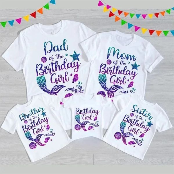 Fashion Mermaid Theme T Shirt Schönes Geburtstag Mädchen T -Shirt Lustige familienübergreifende Outfits Set Party Kleidung Grafik Tees 240507