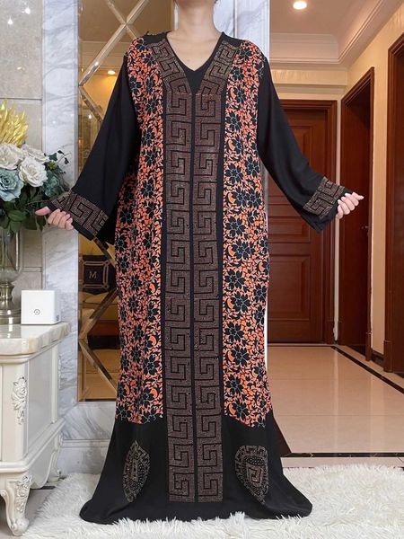 Etnik Giyim 2023 Dubai Müslüman Kadınlar Uzun Slve Elbise Kemer ve Eşarp Gevşek Robe Femme Elmas Afrika Konfor Baskı Çiçek Abaya T240510