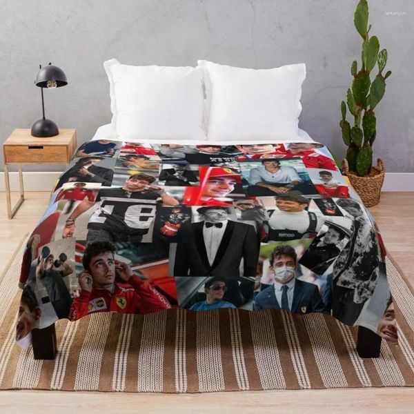 Cobertores Charles Leclerc Monacan Motorsports Racing Driver Collage Throw Blange Decorative Picnic Luxury Bed Lines