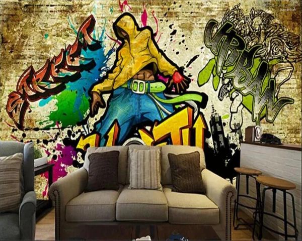 Tapeten Wellyu Custom Tapete 3d Wandbild Retro Street Graffiti Persönlichkeit Bar KTV Werkzeug Wand Wohnzimmer Schlafzimmer