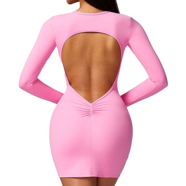 Mulheres sexy Manga longa Hollow Out Hip Wrap Fiess Yoga Workout Gym Dress Rompers Dance Wear Saias