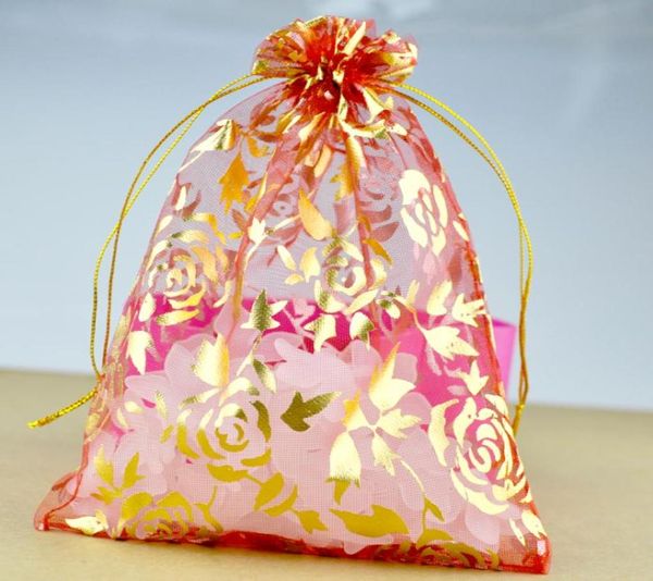 Multi -Farben Rose Organza -Taschen 4 Größe Luxus Hochzeit Voile Geschenktasche Kordelschnur Juwelier Verpackung Weihnachtsgeschenkbeutel SK6128335005