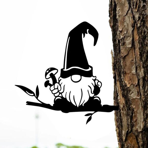 Decorações de jardim 1pc Decorativa de gnome de metal decoração Decoração de árvore ao ar livre Black Silhouette Stake para Yards Patio Lawn Spring