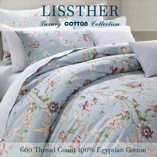 Наборы постельных принадлежностей 3pcs 600 TC египетская хлопковая одеяла набор (без сердечника) Винтажный классический красочный цветочный в светло -голубом