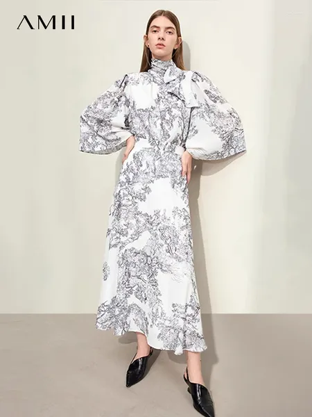 Vestidos de trabalho Amii Minimalismo 2024 Mulheres da primavera Mulheres imprimem soltas de três quartos camisas amarradas saias de meio corpo Lady Suits 12441075