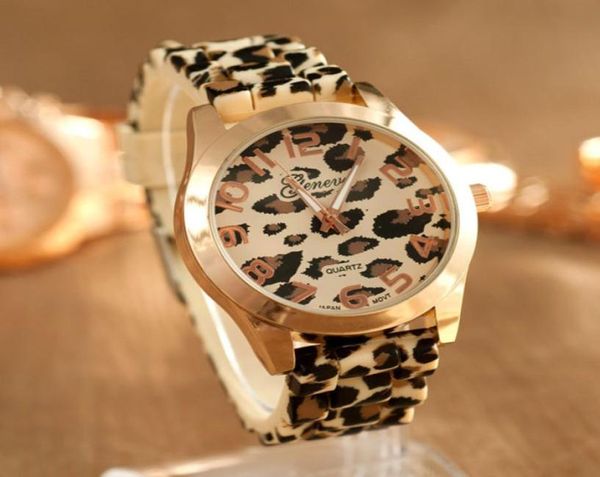 Genfer Leopard Armband Uhren Männer Mode Gelee Quarz Watch Women Sport Mens Marke Silikon Armbanduhr Relogio Maskulino1512254
