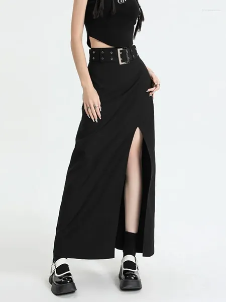 Gonne houzhou diviso maxi gonna da donna cintura casual cinquante alta vita a-line sciolte solide lunghe coreane streetwear autunno