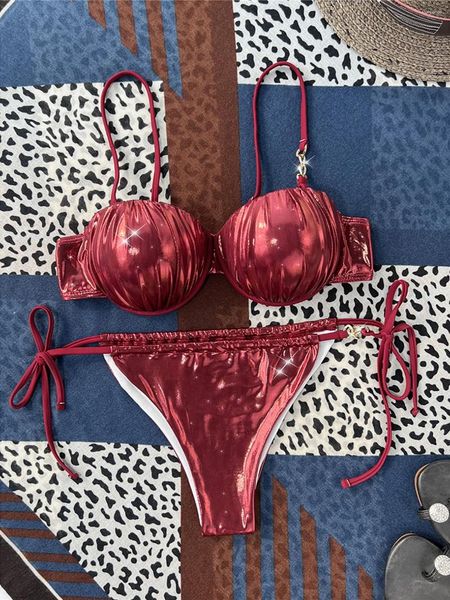 Swimwear's Swimwear PU Fucice in pelle fatta con un reggiseno bikini femmina femminile da bagno femminile a due pezzi set da bagno a bather k5221