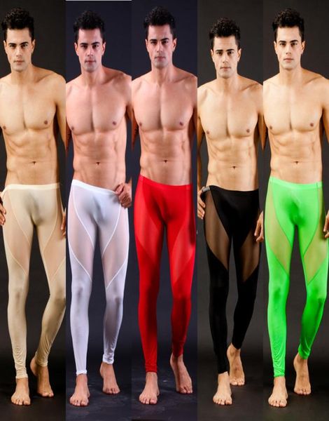 Yüksek kaliteli Men039s Seksi Mesh Sheer Lounge Pantolon Seksi Uzun Pantolon Şeffaf Örgü Taytlar Serin Erkek Eşcinsel iç çamaşırları için Taytlar7726778