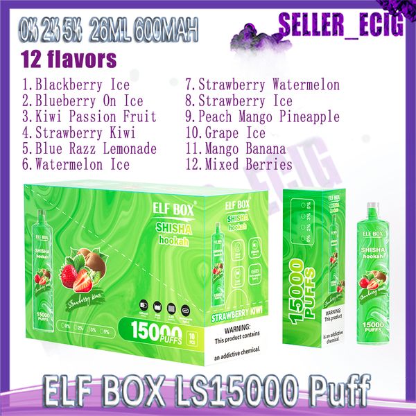 Elf Box LS15000 Puff Shisha Hookah 0% 2% 5% recarregável 12 sabores