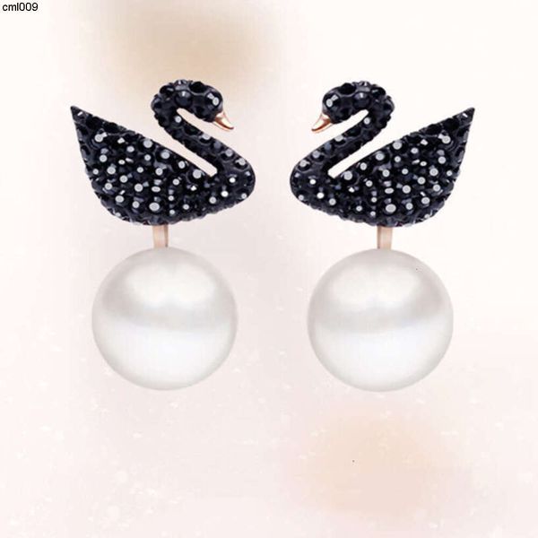 Swarovski Silver Ago Advanced Sense Black Swan Nappel Orecchini perle Reghi sospesi di cristallo femmina