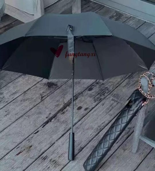 Novo clássico guarda -chuva longa preto dobrável para mulheres de verão