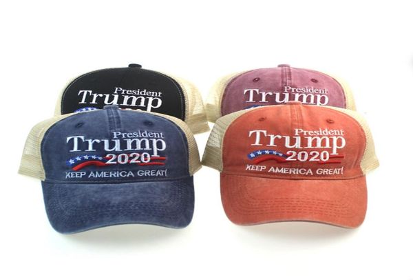 Donald Trump 2020 Cappello da baseball Patchwork Lavato all'aperto Rendi l'America Great Again Hats Republican President Mesh Sport Cap 40PCS LJ9792472