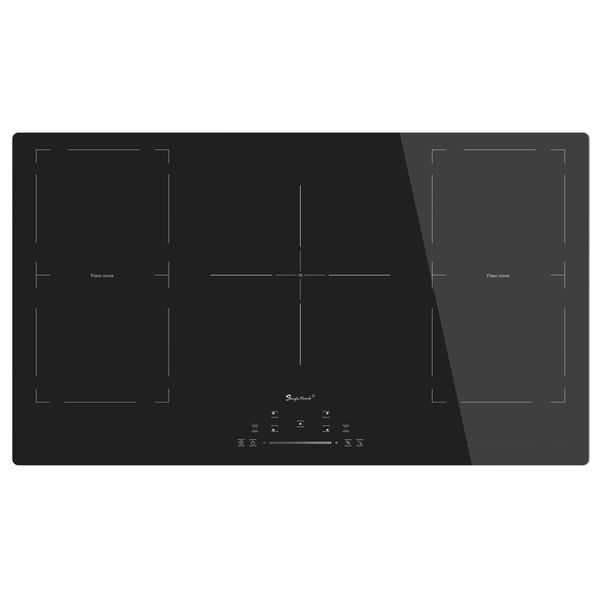 Indução de 36 polegadas Cooktop 5 Queimadores de impulso, fogão elétrico de fogão elétrico com zona dupla flexi, 9 níveis de potência, manter a função quente, timer, bloqueio de segurança infantil