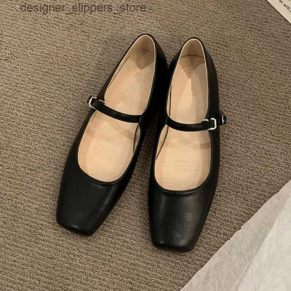 Sandali 2024 Summer New Womens Apartment Fashion Square Toe Light Mary Short Shoe Shote Ballet Casual Ballet Scarpe Spring Back Black Caldo Q240511