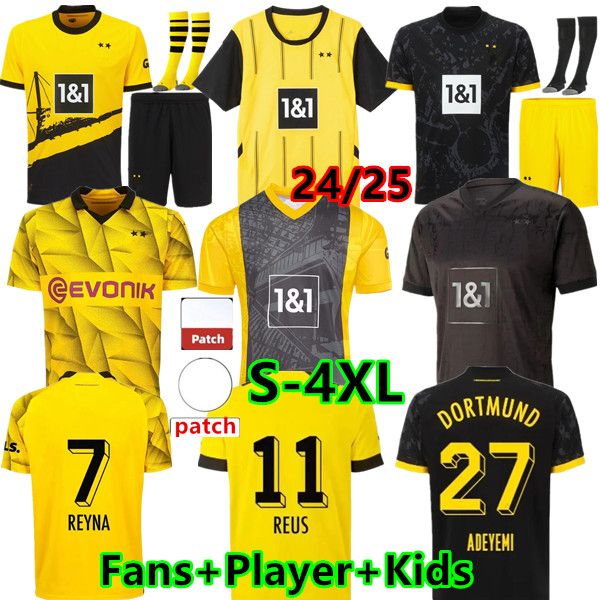 S-4XL HALLER Futebol Jerseys 23 24 Cup REUS 2023 2024 Borussia Futebol Camisa Neongelb Hummels Brandt Dortmund Jogador Homens Crianças Especial All Black Maillot de Foot