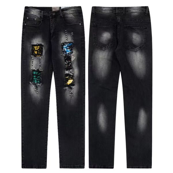 Galler Mens Jeans Designer American Splash Ink Graffiti Micro Horn Splicing Hole