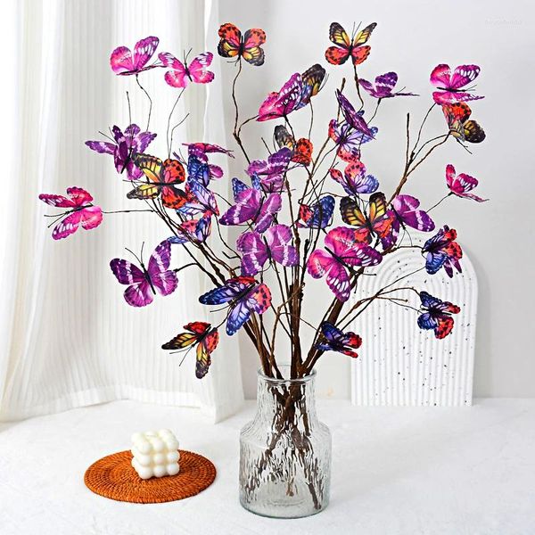 Flores decorativas Simulação criativa Butterfly ramificador vintage Flor artificial Arranjo duradouro Decoração de casamento em casa