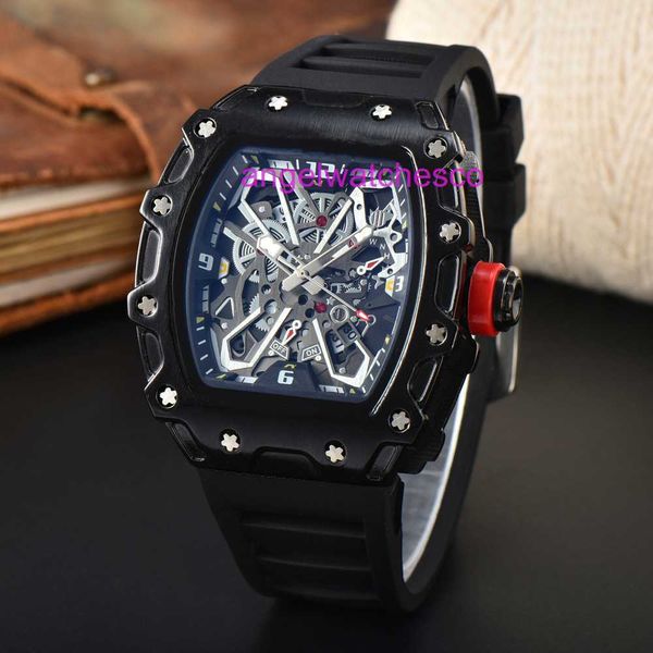 Designer Luxusmechanik Richa Armbandwatch Original an Uhren Barrel Style Herren Uhr Watch Fashion World Red Devil Mechanical Skull Mens