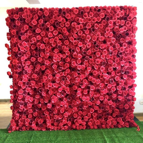 Dekorative Blumen 3d rote Rosen Blumenwand Kulisse mit Stofftuch -Unterstützung für Hochzeitsfeiern Event PO -Kabine