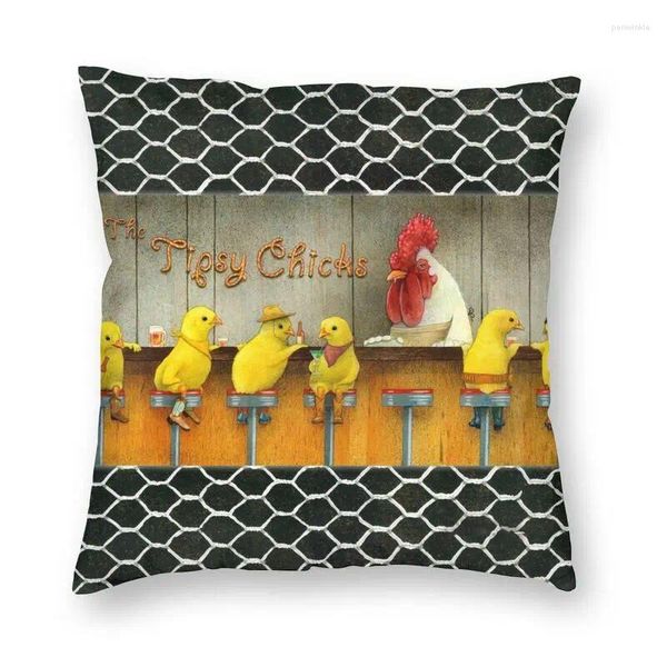 Pillow Fashion Tipsy Chicks und Rooster Cover Home Decorative 3D Zwei Seitendruck niedliche Cartoon Hühner für Auto