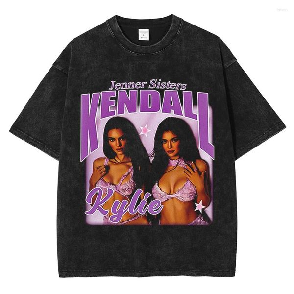 Erkek Tişörtleri Hip Hop Yıkanmış Tee Tesli Vintage Portre Baskı Erkekler Kadınlar Yaz Harajuku Pamuk Gevşek Giyim UNISEX SOKAK GİYESİ TSHIRT