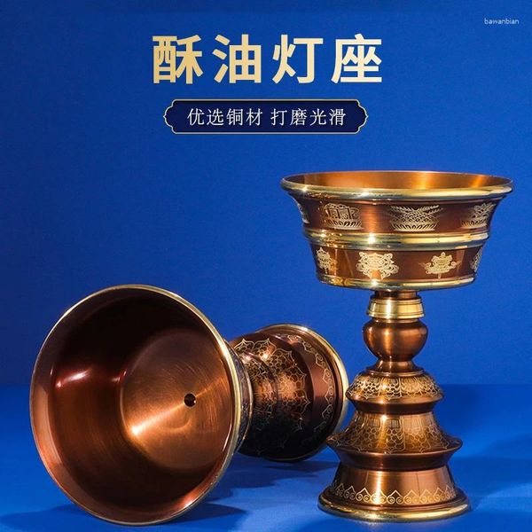 Titulares de velas China tibetana pura lâmpada de lâmpada de lâmpada de ouro rastreio de ouro para a decoração de castiçal de castelas da base de Buda Base