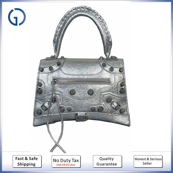 Spiegelqualität Designer -Tasche Le Cagole Hourglas Bag Niete Handtasche Cross Body Echt Leder Schultertasche große Größe 27 cm