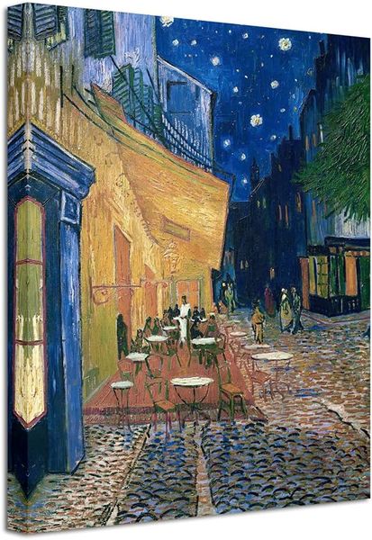 Terrasse in der Nacht moderne gestreckte und gerahmte Leinwand Drucke van Gogh Ölgemälde Reproduktion Cityscape Bild auf Leinwand Wandkunst bereit, um für Wohnkultur zu hängen