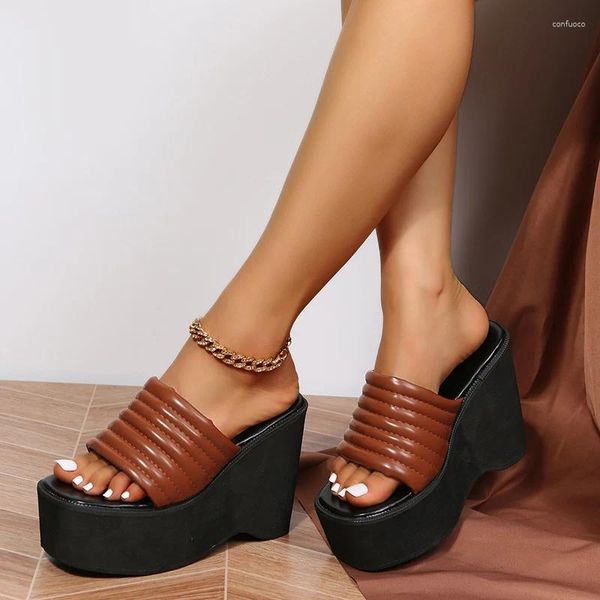 Slippers Women 2024 Summer Super High Heel Aberto O dedo da moda Sexy Fashion Wedge Sandals Sandalias Mujer